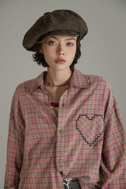 Color Heart Check Loose Fit Shirt