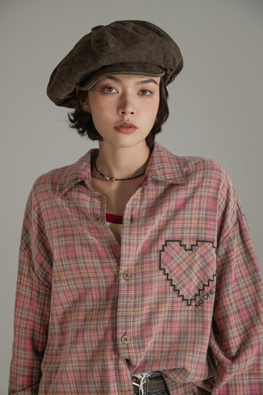 CHUU Color Heart Check Loose Fit Shirt