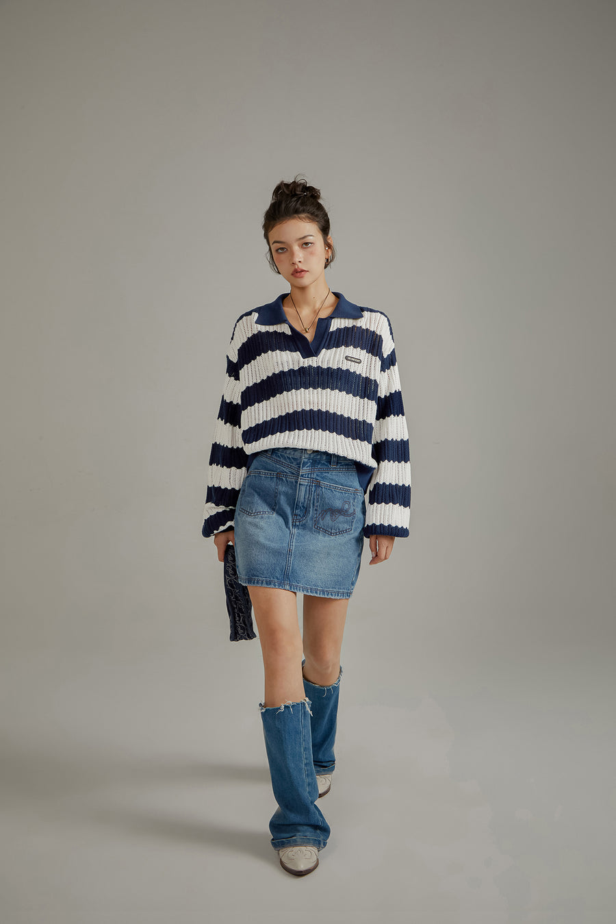 CHUU High Waist Logo Pocket Denim Mini Skirt