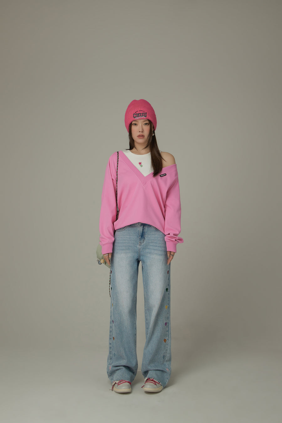 CHUU Maxi V-Neck Loose Fit Sweatshirt