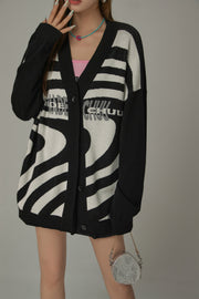 Color Matching Pattern Loose Fit Cardigan