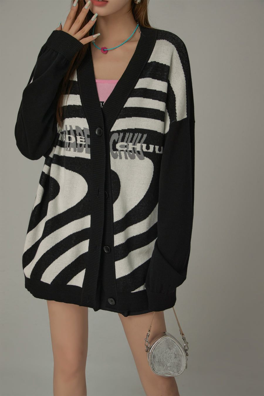 CHUU Color Matching Pattern Loose Fit Cardigan