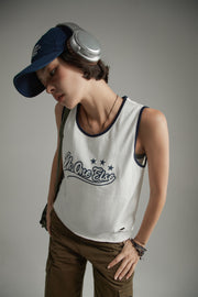 Distressed Color Matching Line Sleeveless Top