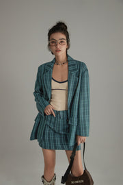 Vintage Check Preppy Embroidered Blazer Jacket