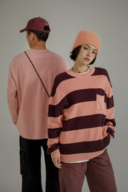 Color Pocket Stripe Knit Sweater