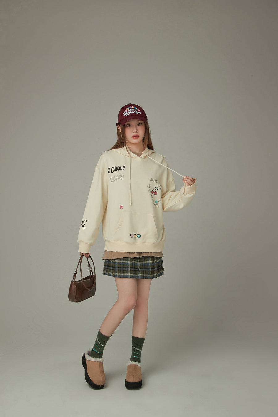 CHUU Logo Check Mini Skirt