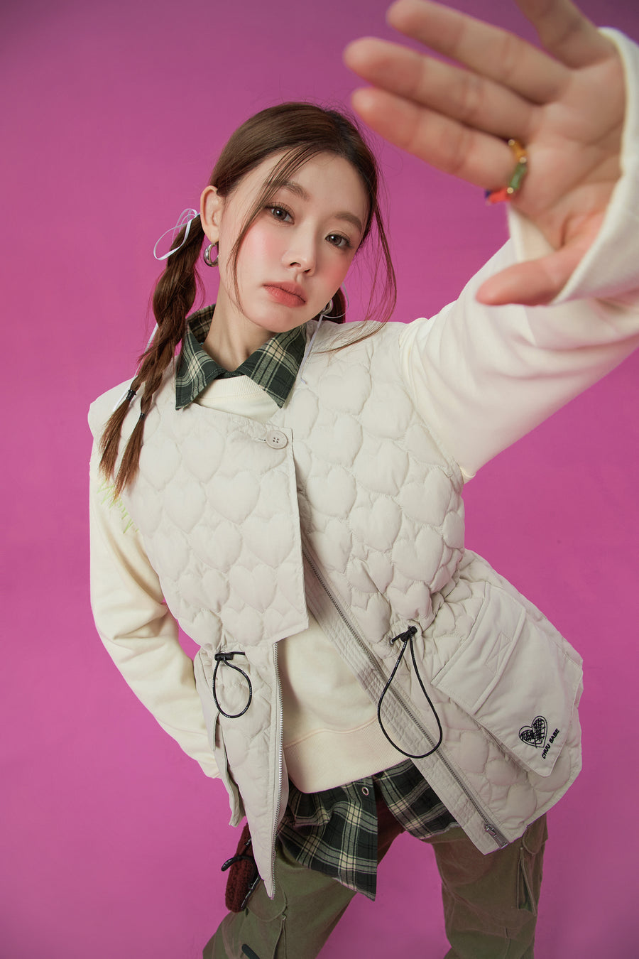 CHUU Heart Quilted Padded Vest