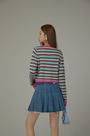 Rainbow Stripes Knit Button Cardigan