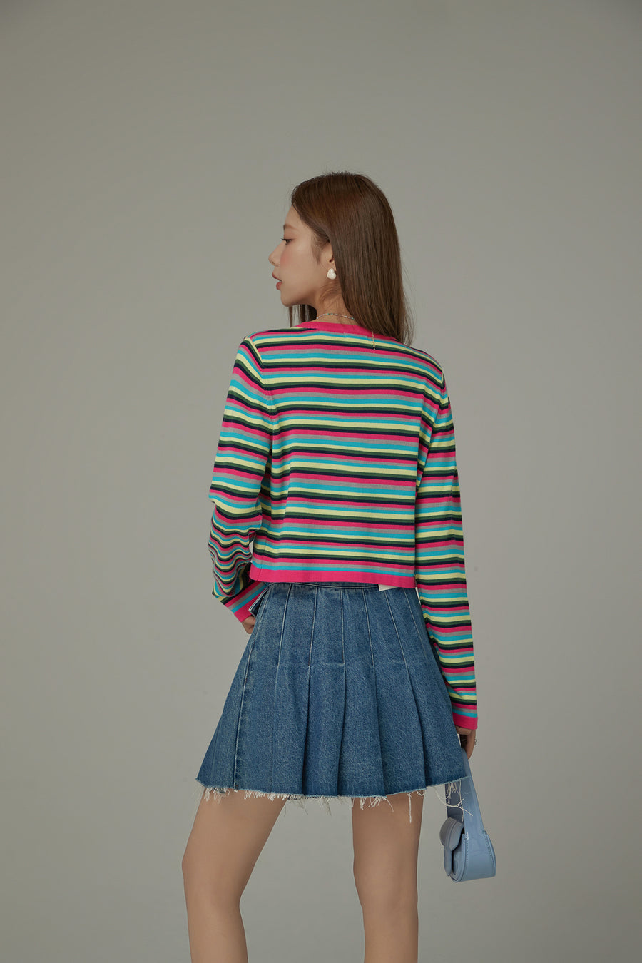 CHUU Rainbow Stripes Knit Button Cardigan