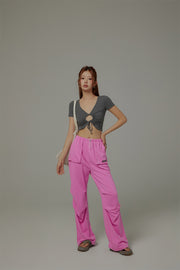 Front Keyhole String V-Neck Cropped Top