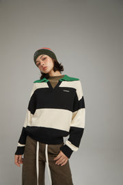 Open Collar Color Scheme Knit Sweater