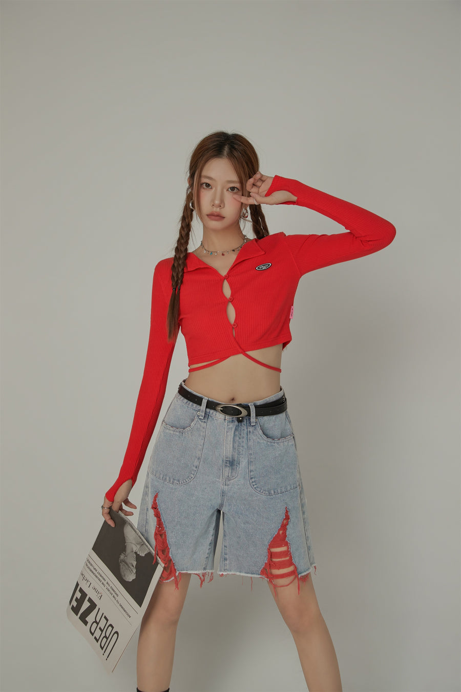 CHUU Color Distressed Rips Loosefit Denim Shorts