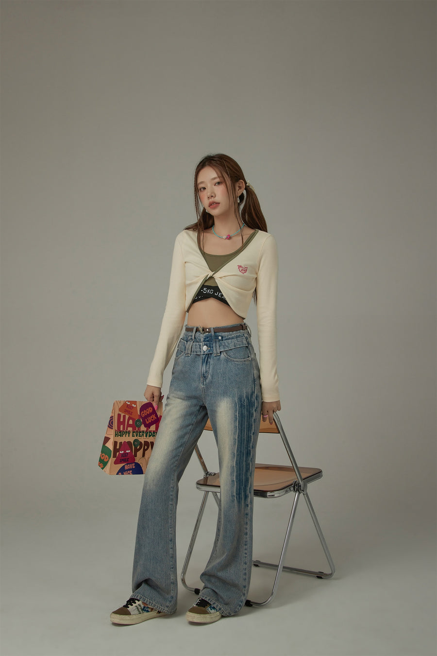 CHUU Double Button Vintage Bootcut Denim Jeans