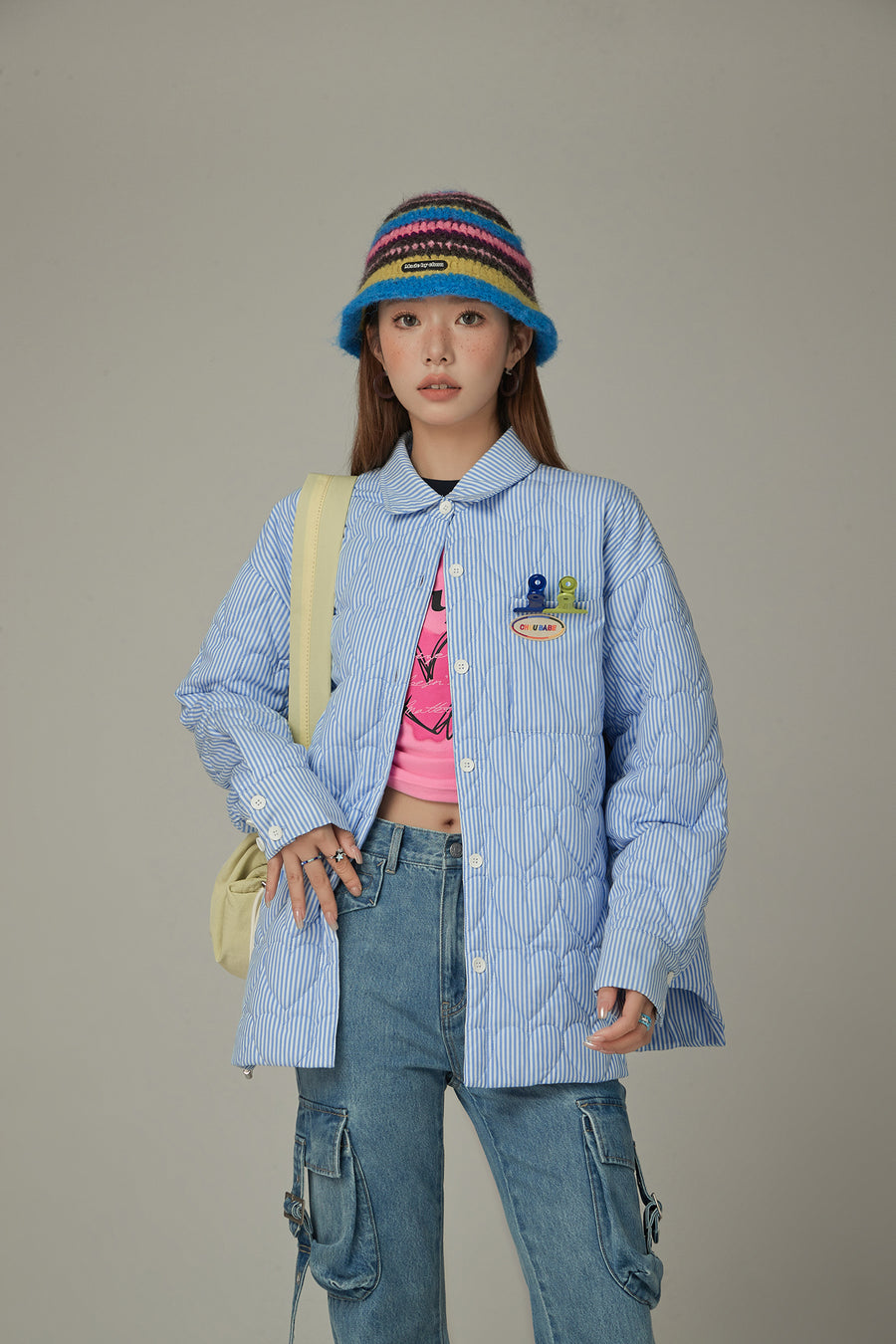 CHUU Heart Shirt Quilted Padded Shacket