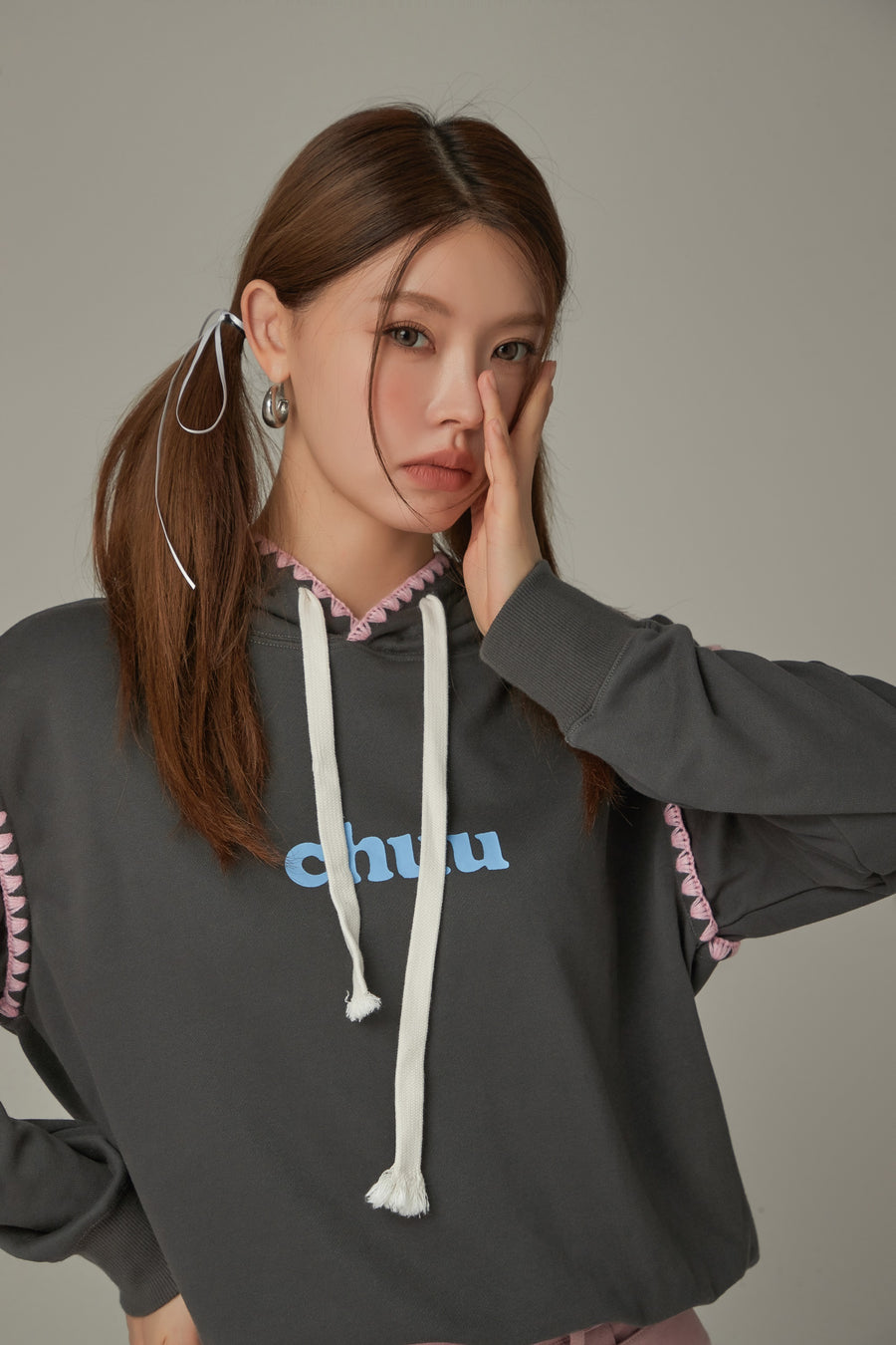 CHUU Logo Lined String Hoodie