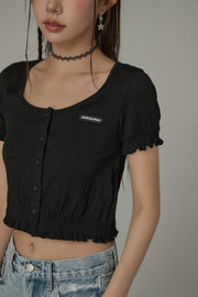 U Neck Ruffle Button Cardigan Crop Top