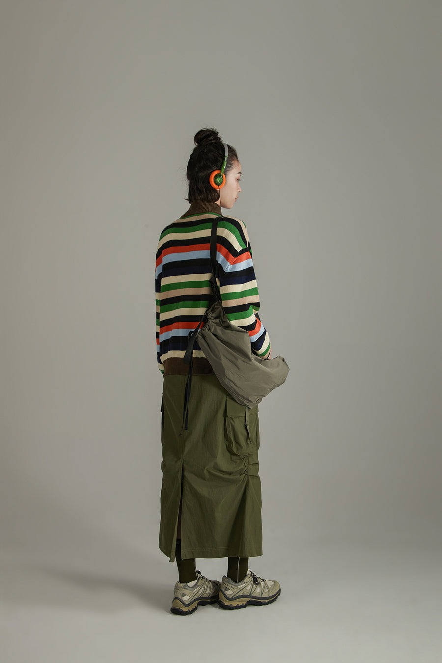 CHUU Rainbow Striped Loose Knit Half Zip Sweater