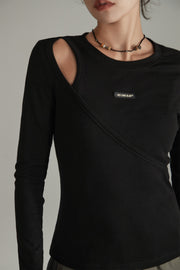 Layered Open Shoulder Simple T-Shirt