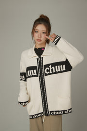 Lettering Color Block Logo Cardigan