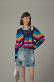 Rainbow Knit Side Slit Sleeveless Top