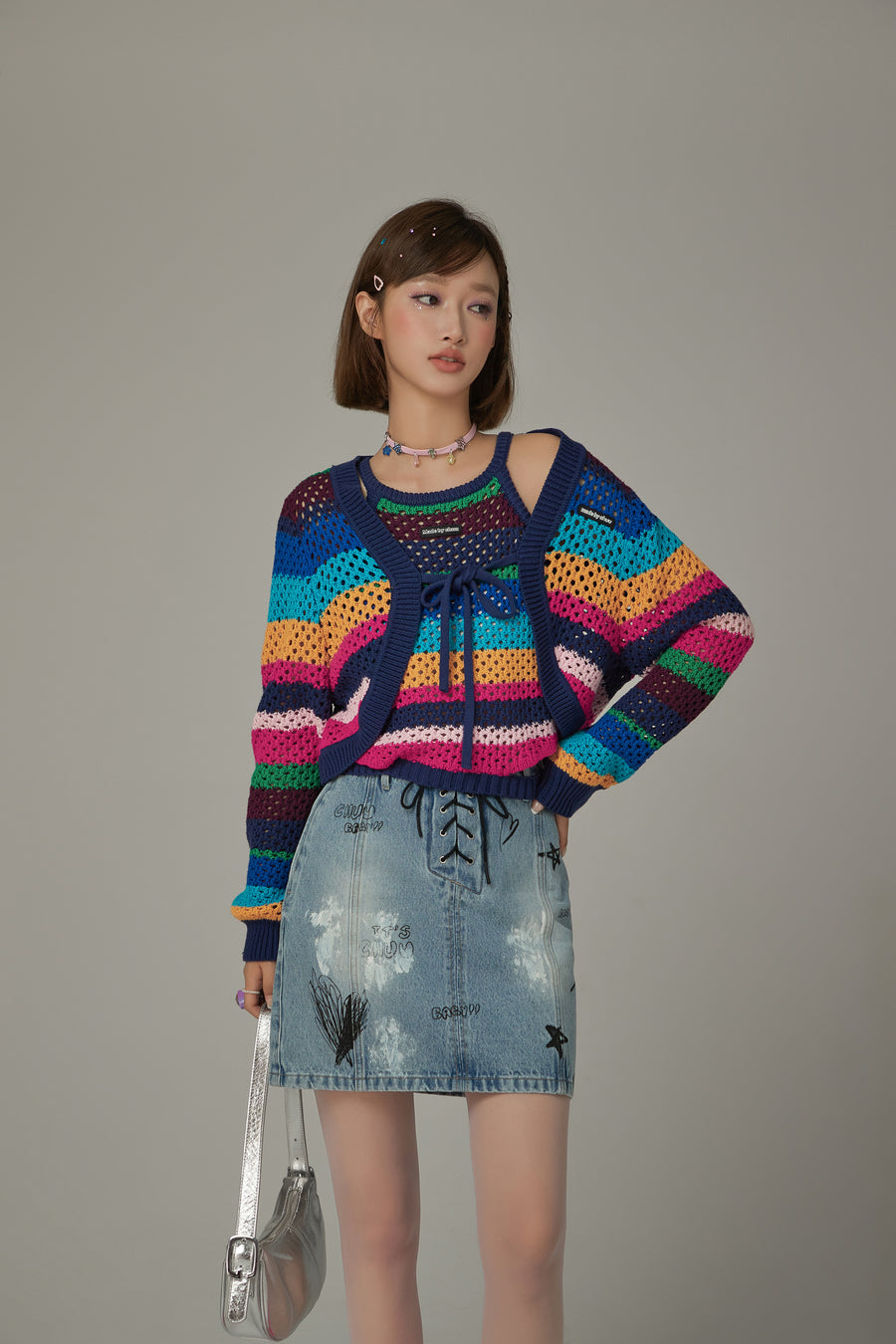 CHUU Rainbow Knit Side Slit Sleeveless Top