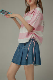 Color Stripe Color Side Drawstring Top