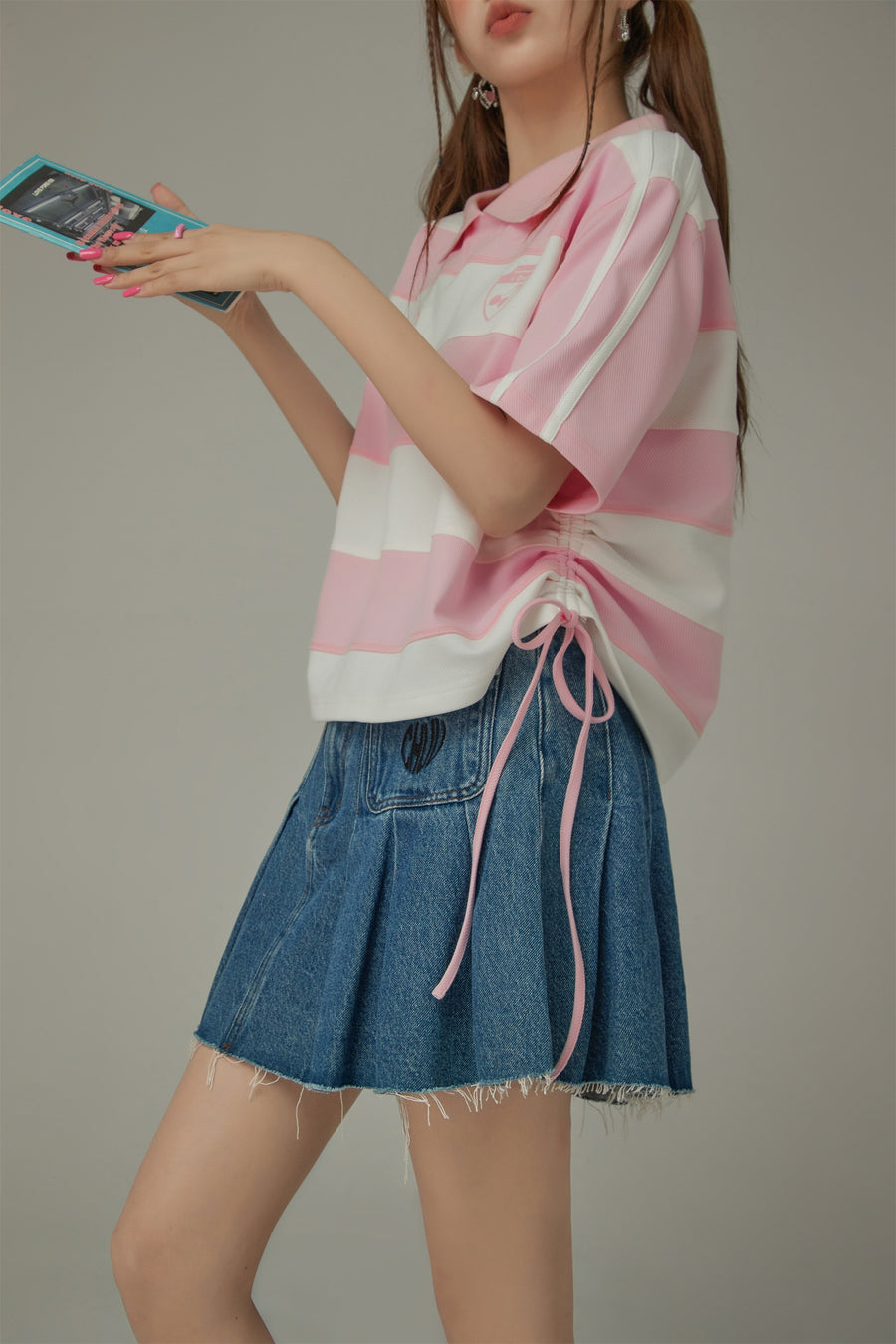 CHUU Color Stripe Color Side Drawstring Top