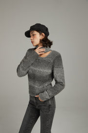 Front Cut Out High Neck Knit Sweater