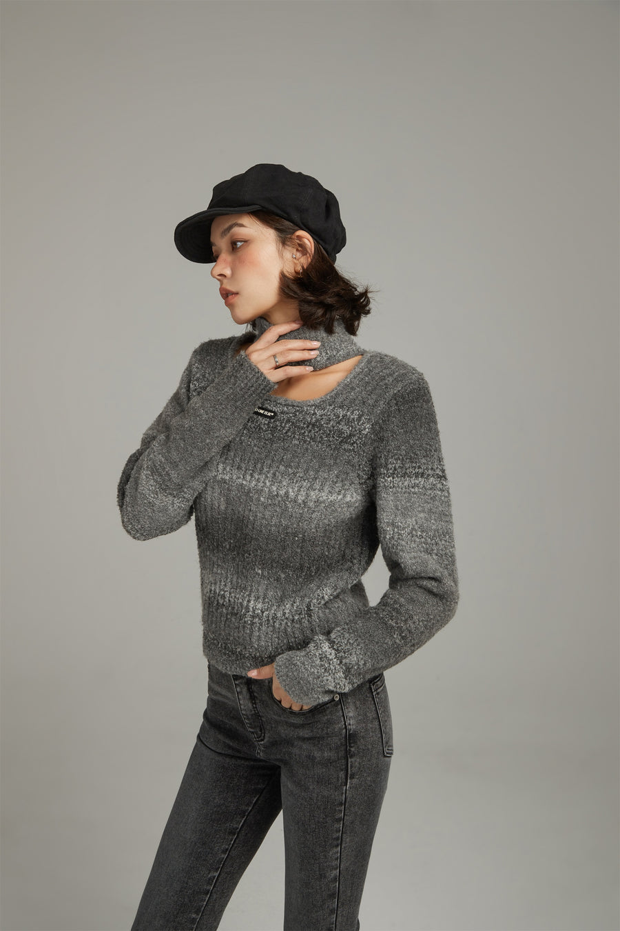 CHUU Front Cut Out High Neck Knit Sweater