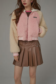 Raglan Color Combination Fluffy Jacket