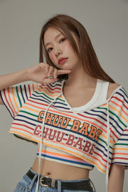 V-Neck Rainbow Stripe Loosefit T-Shirt