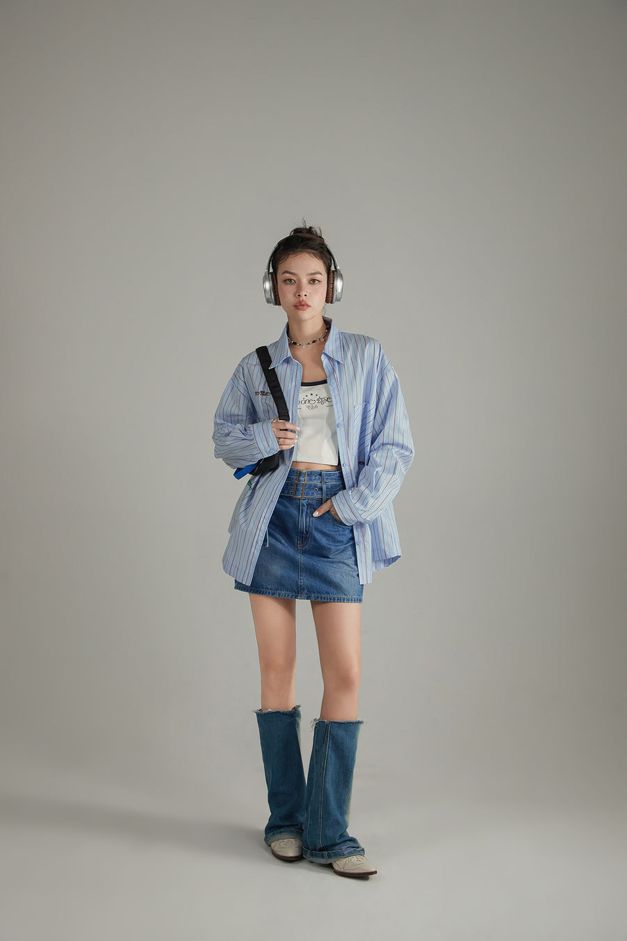 CHUU Embroidered Striped Basic Shirt