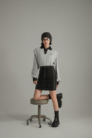 Contrast Color Polo Neck Dress
