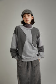 Stitched Patchwork Color Boxy Sweatshirt