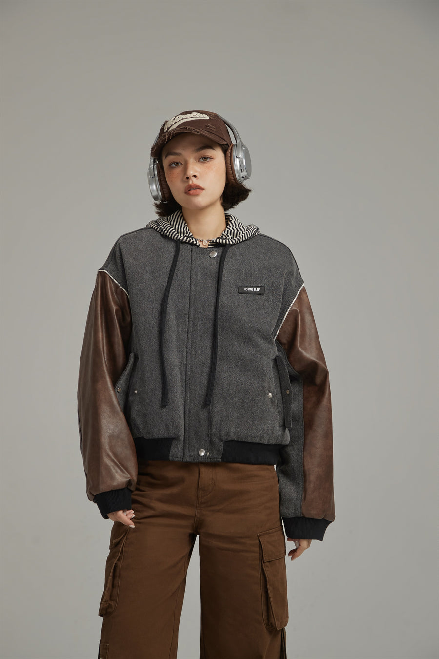 CHUU Leather Color Scheme Varsity Jacket