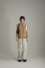 Color Pocket Raw Edge Zipper Vest