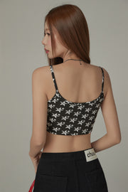 Star Pattern Chuu Lettering Sleeveless Crop Top