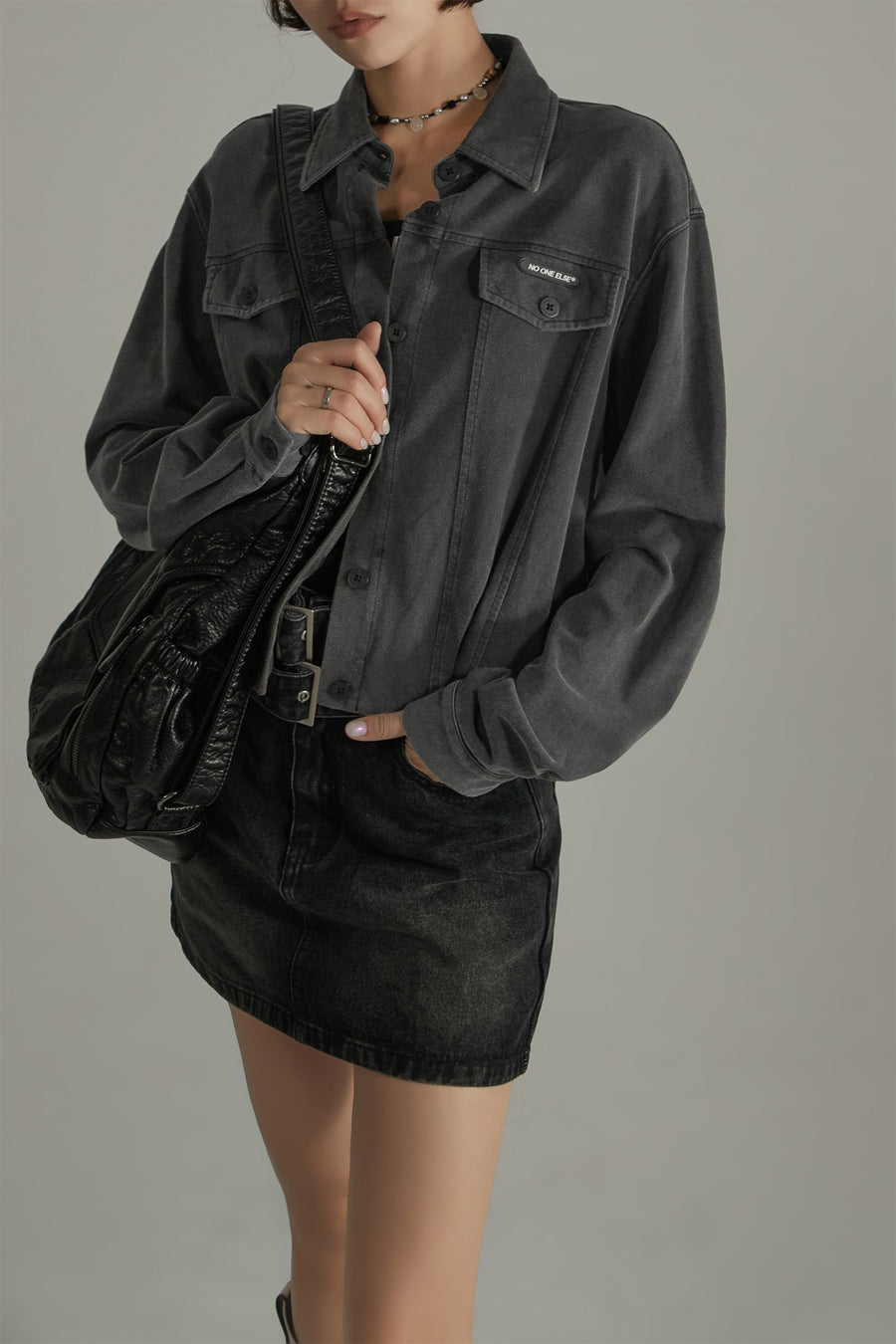 CHUU Charcoal Cropped Shacket