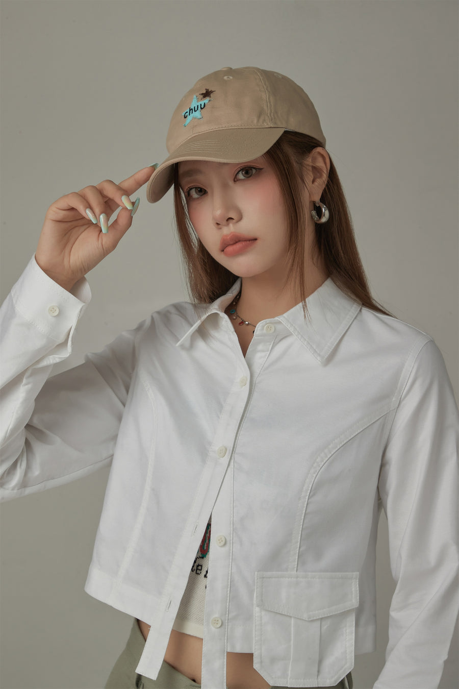 CHUU Point Pocket Semi Cropt Shirt