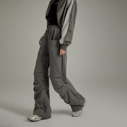 Shirring Drawstring Wide Leg Casual Pants