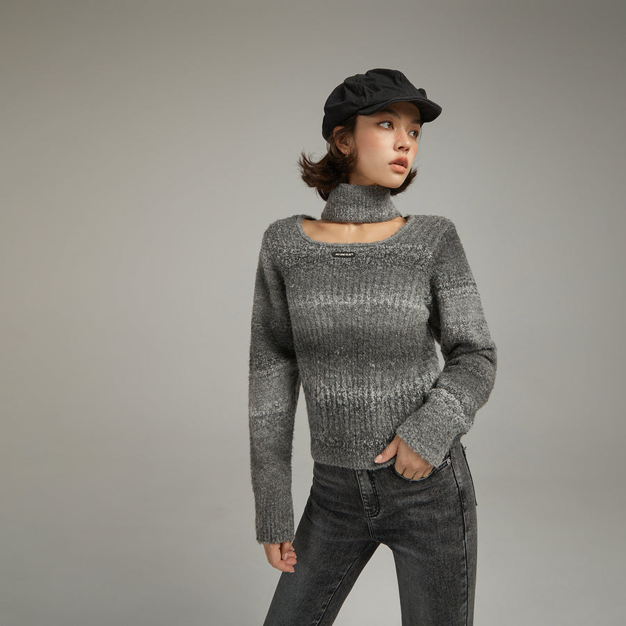 CHUU Front Cut Out High Neck Knit Sweater