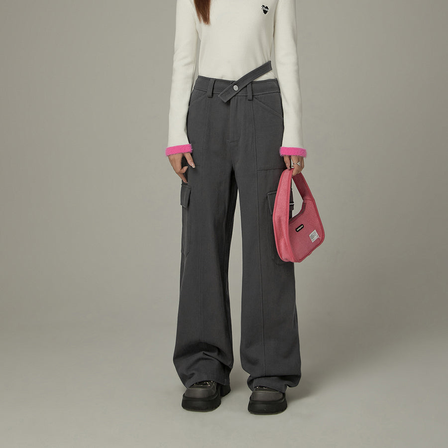 CHUU Pocket Side Slit Straight Pants