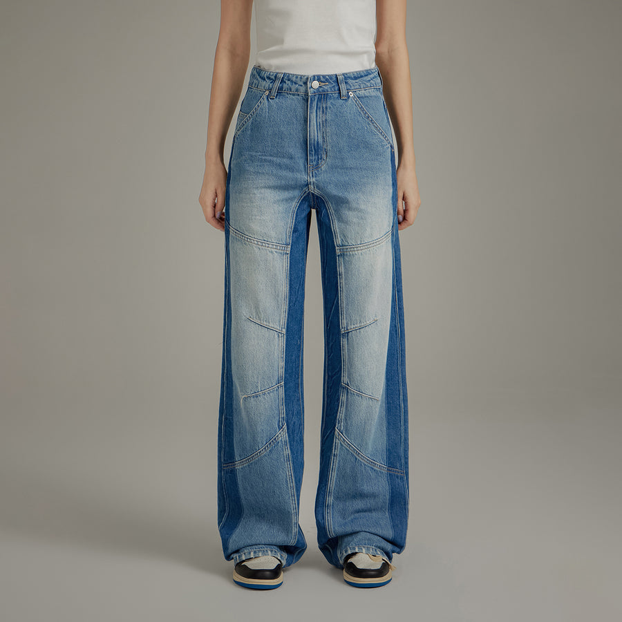 CHUU Washed Distressed Wide Jeans