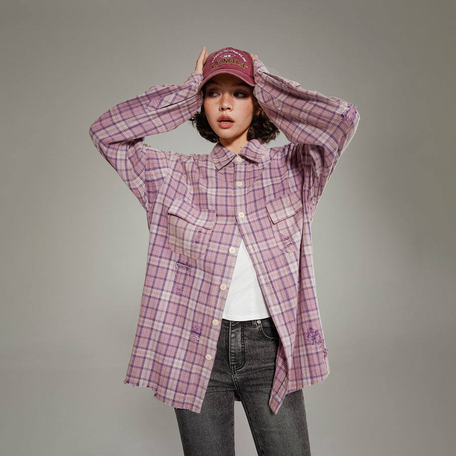 CHUU Checked Long Sleeve Boxy Shirt