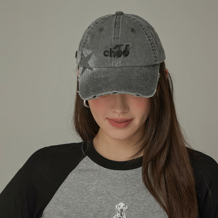 CHUU Cherry Embroidered Vintage Distressed Ball Cap