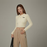 Polo Neck Crop Knit Top