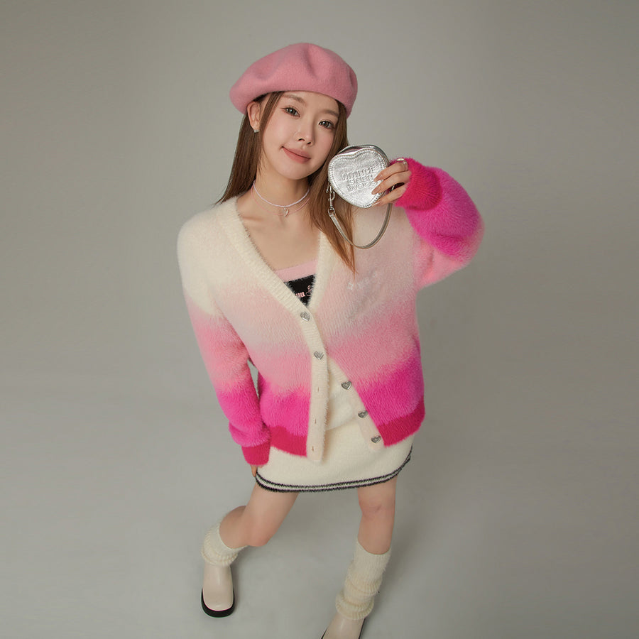 CHUU Color Heart Button Cardigan