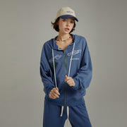 Loose Fit Hooded String Sporty Zip-Up