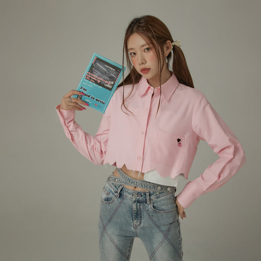 CHUU Color Crop Jagged Hem Shirt