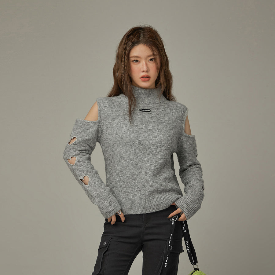 CHUU Off-Shoulder Heart Cut Out Knit Sweater